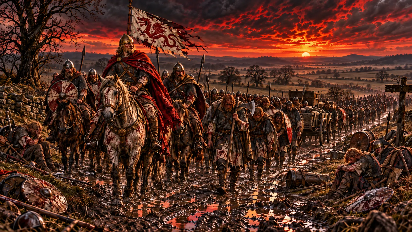 Illustrative reconstruction of Harold's exhausted army moving south after Stamford Bridge