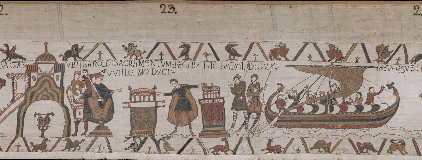 Scene 23 of the Bayeux Tapestry, Harold swearing his oath to William