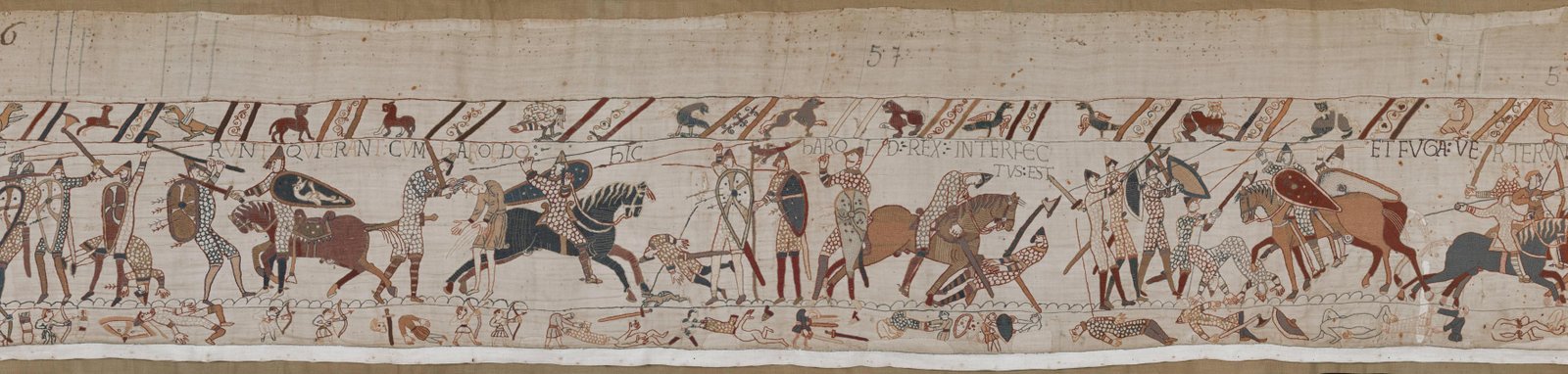 Scene 57 of the Bayeux Tapestry, the death of King Harold